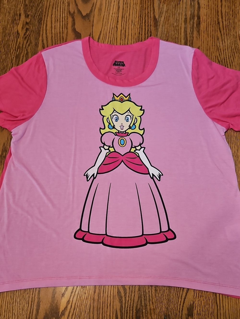 Nintendo Pink Princess Peach Graphic Tee with Hot Pink Sleeves